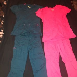 Scrubs, all XS. American eagle Jeans size 2 and 4